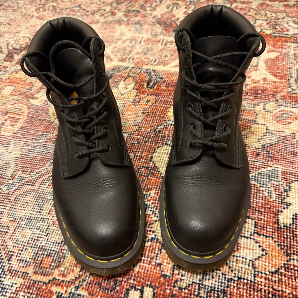 Dr. Martens 11292 Black Leather Men's Boots with Yellow Stitching